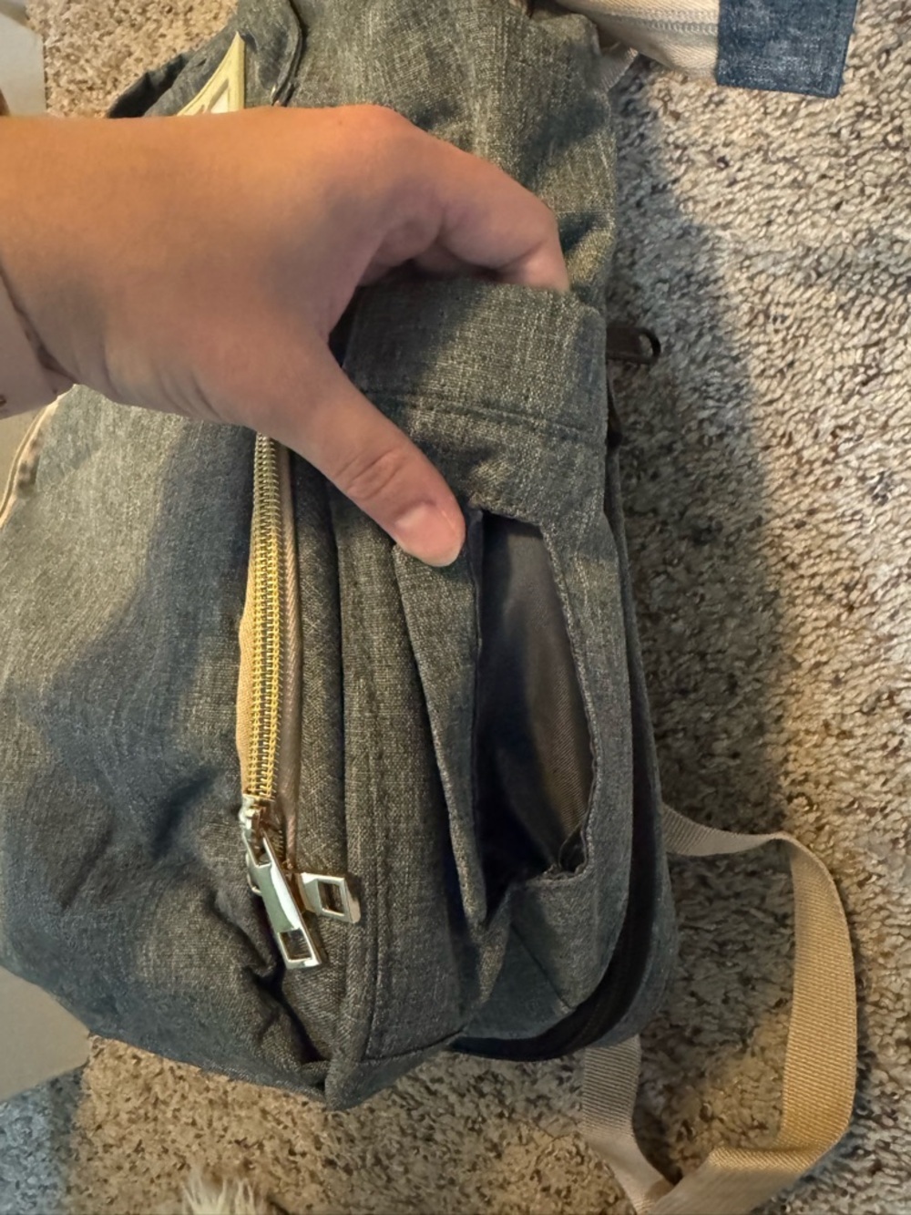 Gray Denim-Style Diaper Backpack - Picture 3 of 12